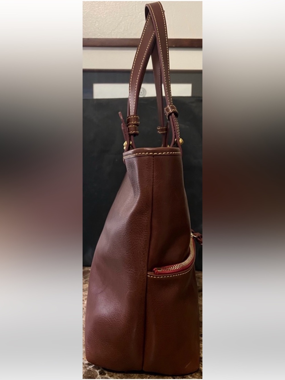 Dooney & Bourke Chestnut Italian Florentine Leather Convertible Shopper Tote Bag - Picture 3 of 16